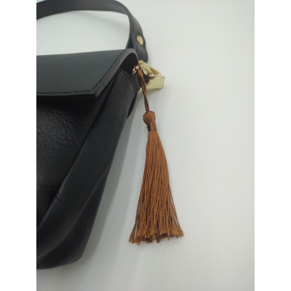 House of Harlow 60s Black Handbag Genuine Leather Purse Italy Gold Snake Accent - Picture 5 of 16
